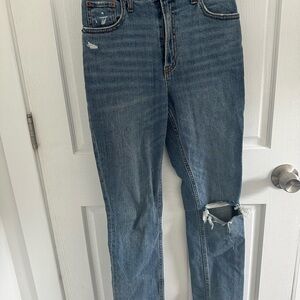 Abercrombie & Fitch Blue Straight Leg Jeans Distressed
